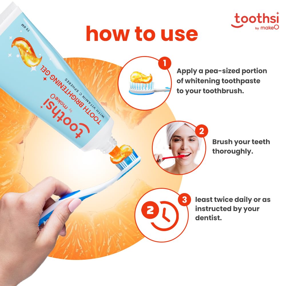 Toothsi Tooth Brightening Gel with Vitamin C | 75 Gm | Removes Stains, Prevents Bad Breath, Whitens Teeth | Soothes Sensitivity | Feel Fresh Daily, Use Twice A Day | Vegan Dental Care for Teeth & Gums