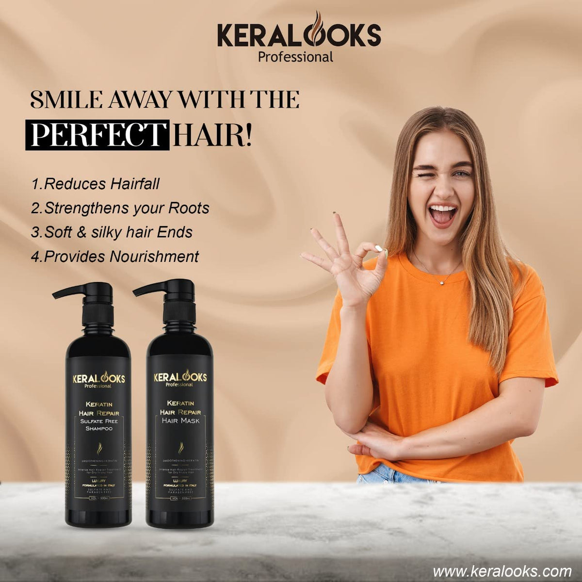 Keralooks professional Sulphate free shampoo|500ml|Hair mask 500ml|Argan hair serum|50ml| (COMBO SET)