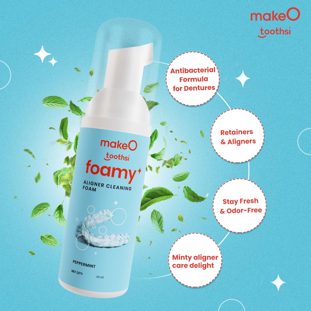 Toothsi Foamy Aligner Cleaning Foam | Peppermint Flavor | Antibacterial Formula for Dentures, Retainers & Aligners | Odour-Free | Oral Foam for Retainer Cleaner | Easy & Portable | Pack of 1 (50ml)