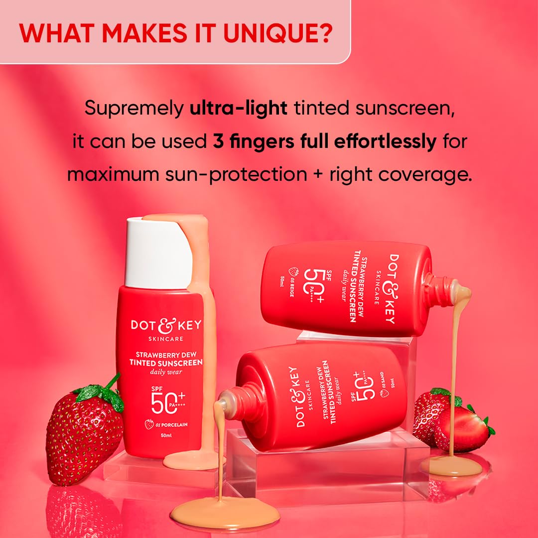 Dot & Key Strawberry Dew Tinted Sunscreen SPF 50+ Pa++++ - 03 Sand | Protection Against UA/UB | Broad Spectrum, Water & Sweat resistant | For All Skin Types | 50ml