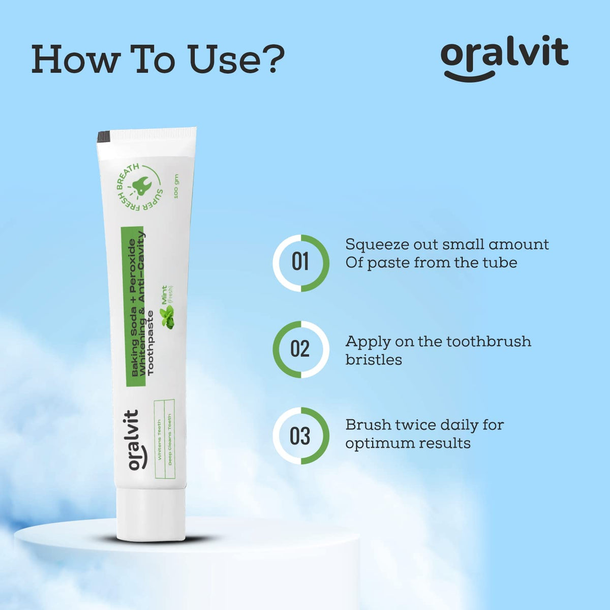 Oralvit Baking Soda and Peroxide Toothpaste for Whitening & Anti-Cavity | Toothpaste with Fresh Mint | Deep Cleanse |Super Fresh Breath | Extreme Whitening– 100gm Mint Flavour