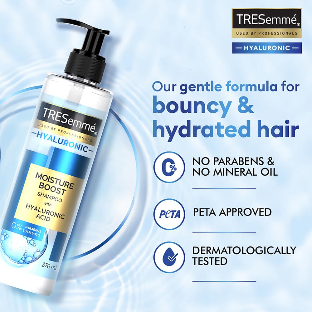 TRESemme Hyaluronic Moisture Boost Deep Conditioning Kit with Hyaluronic Acid for Bouncy & Hydrated Hair- 370ml Shampoo and 300ml Mask