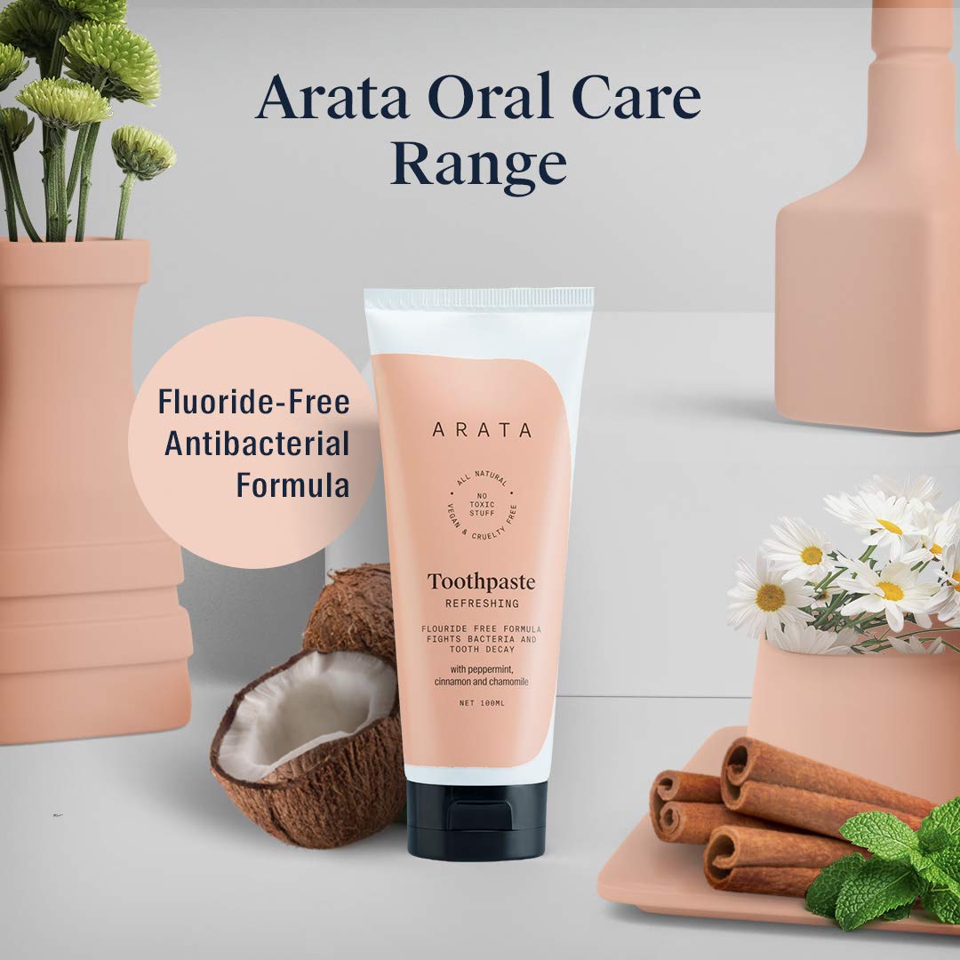 Arata Zero Chemicals Natural Fluoride/Sulphate and Paraben-Free Refreshing Toothpaste with Peppermint, Cinnamon and Chamomile and (100 ml)