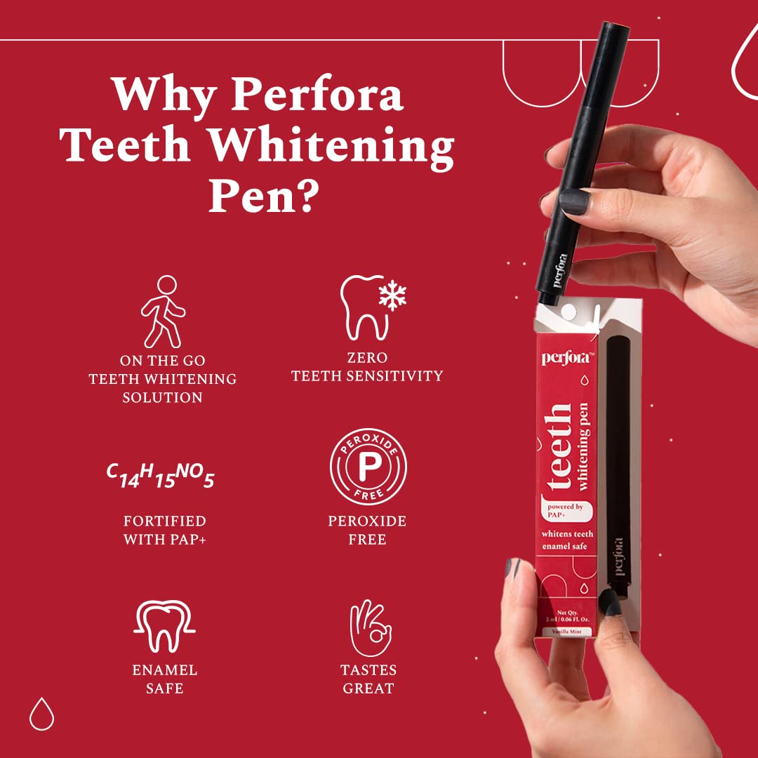 Perfora Teeth Whitening Pen (Pack of 2) | Peroxide Free White Gel Pen| Teeth Whitening Products for Men & Women | Enamel Safe & Effective | Vegan | Stain Remover and Teeth Whitener | Vanilla Mint