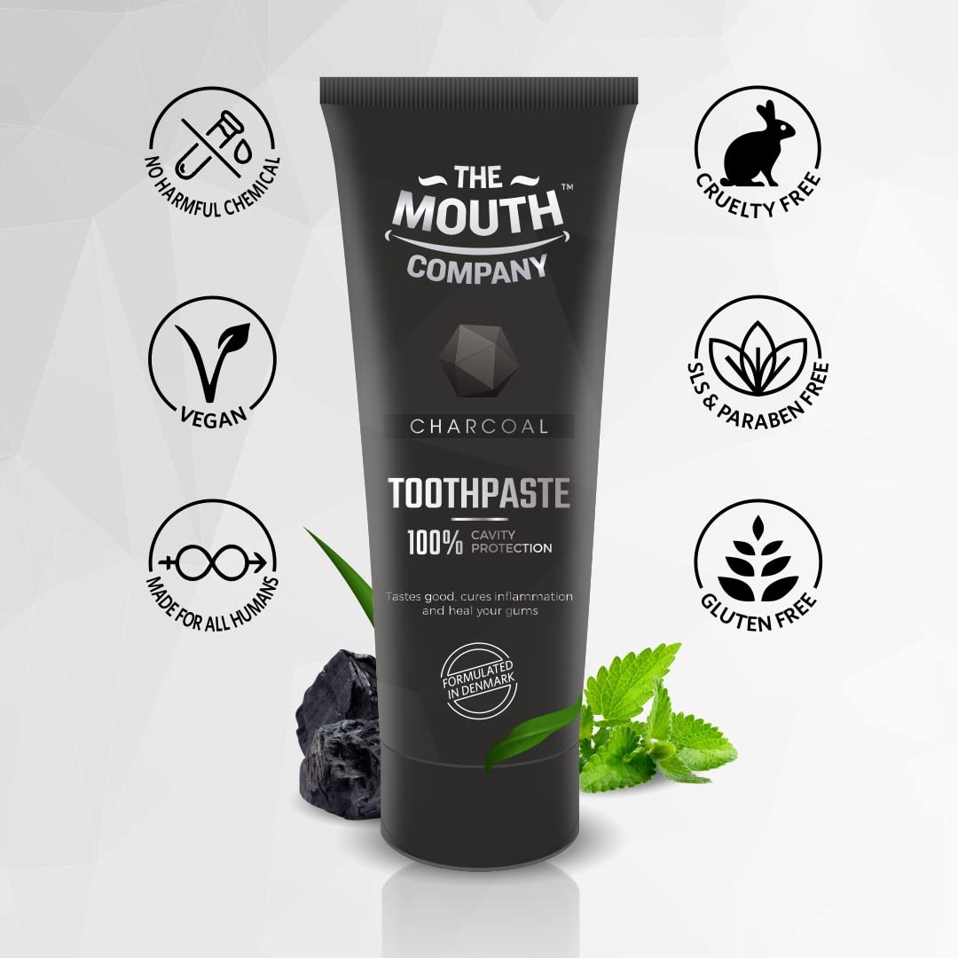 The Mouth Company Charcoal Toothpaste for Teeth Whitening | Vegan, SLS & Paraben Free, Gluten Free - 75gm