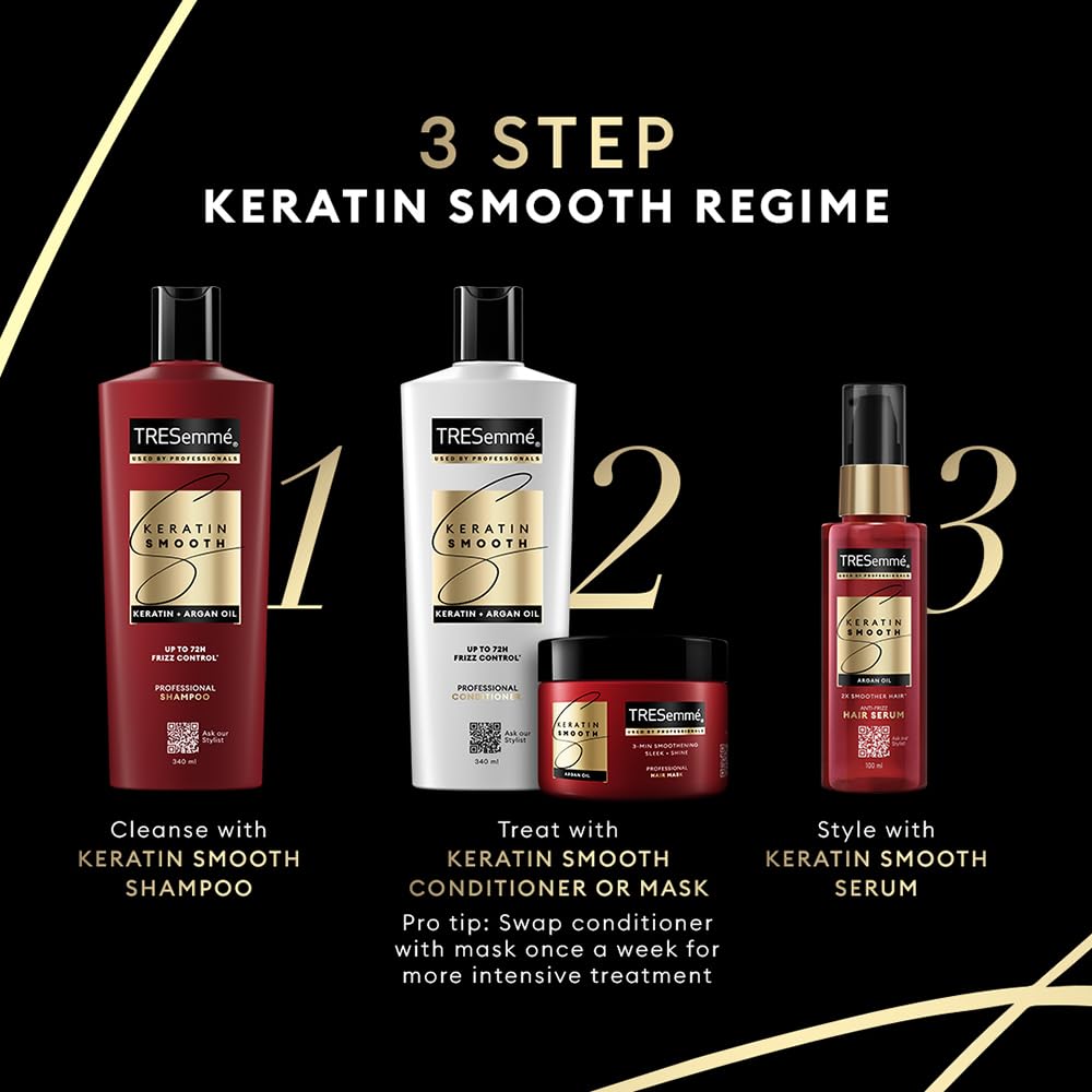 Tresemme Keratin Smooth, Shampoo, 1L, for Straighter, Shinier Hair, with Keratin & Argan Oil, Nourishes Dry Hair, Controls Frizz , for Men & Women