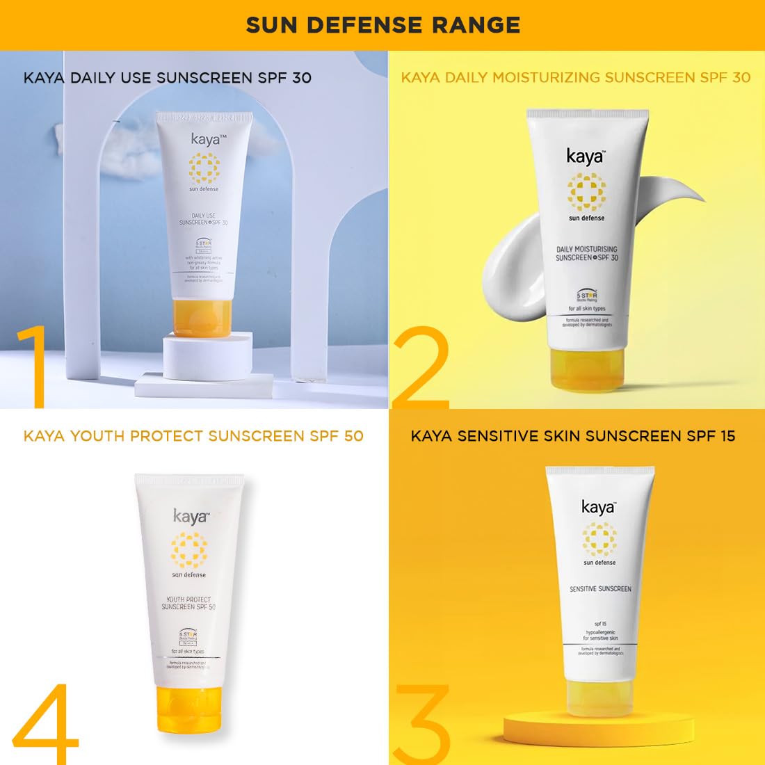 Kaya Clinic Youth Protect Sunscreen Cream SPF 50 PA++++ | UV A & UV B Protection | Lightweight | Non Sticky Sunscreen | PABA Free | All Skin Types, 50ml