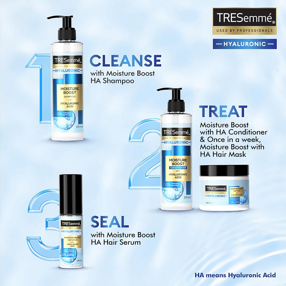 TRESemme Hyaluronic Moisture Boost Deep Conditioning Kit with Hyaluronic Acid for Bouncy & Hydrated Hair- 370ml Shampoo and 300ml Mask