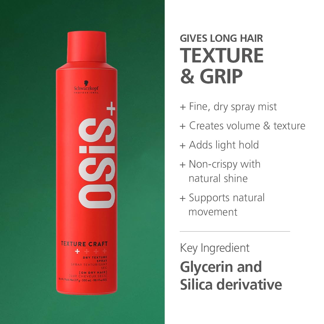 Schwarzkopf Professional OSiS+ Texture Craft Dry Texture Hair Styling Spray Mist I Non Crispy Hair With a Natural Shine I Vegan | Fine Dry Spray Mist | Flexible hold | 300 ml