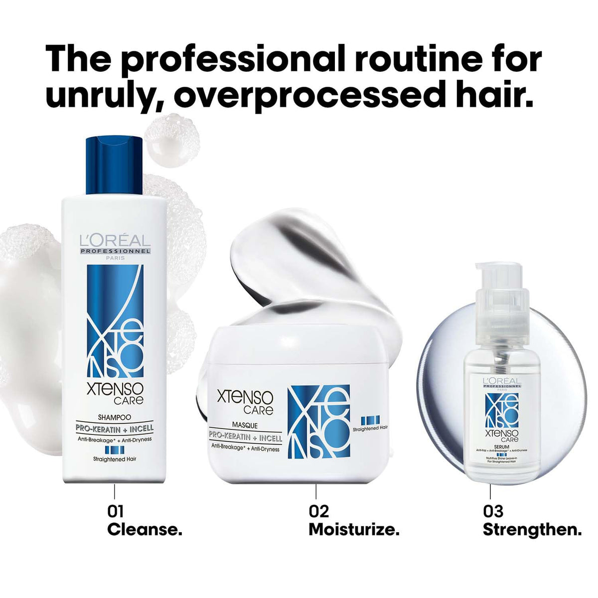 L'Oréal Professionnel Xtenso Care Shampoo for Frizz-Free, Smooth & Manageable Hair 250ml | Enriched with Pro Keratin & Incell | For Men & Women | Unruly, Unmanageable Hair