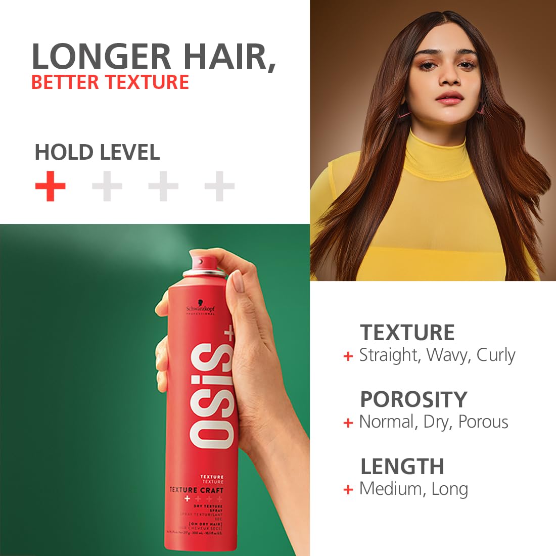 Schwarzkopf Professional OSiS+ Texture Craft Dry Texture Hair Styling Spray Mist I Non Crispy Hair With a Natural Shine I Vegan | Fine Dry Spray Mist | Flexible hold | 300 ml