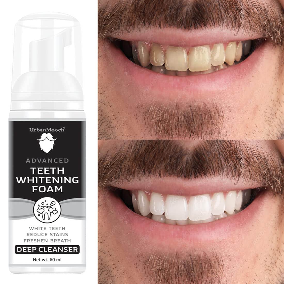 UrbanMooch Teeth Cleansing Foaming Toothpaste To Remove Yellow Stains, Tartar, Tobacco Stains & Dispel Smell Of Smoke, 60 Ml, Whitening