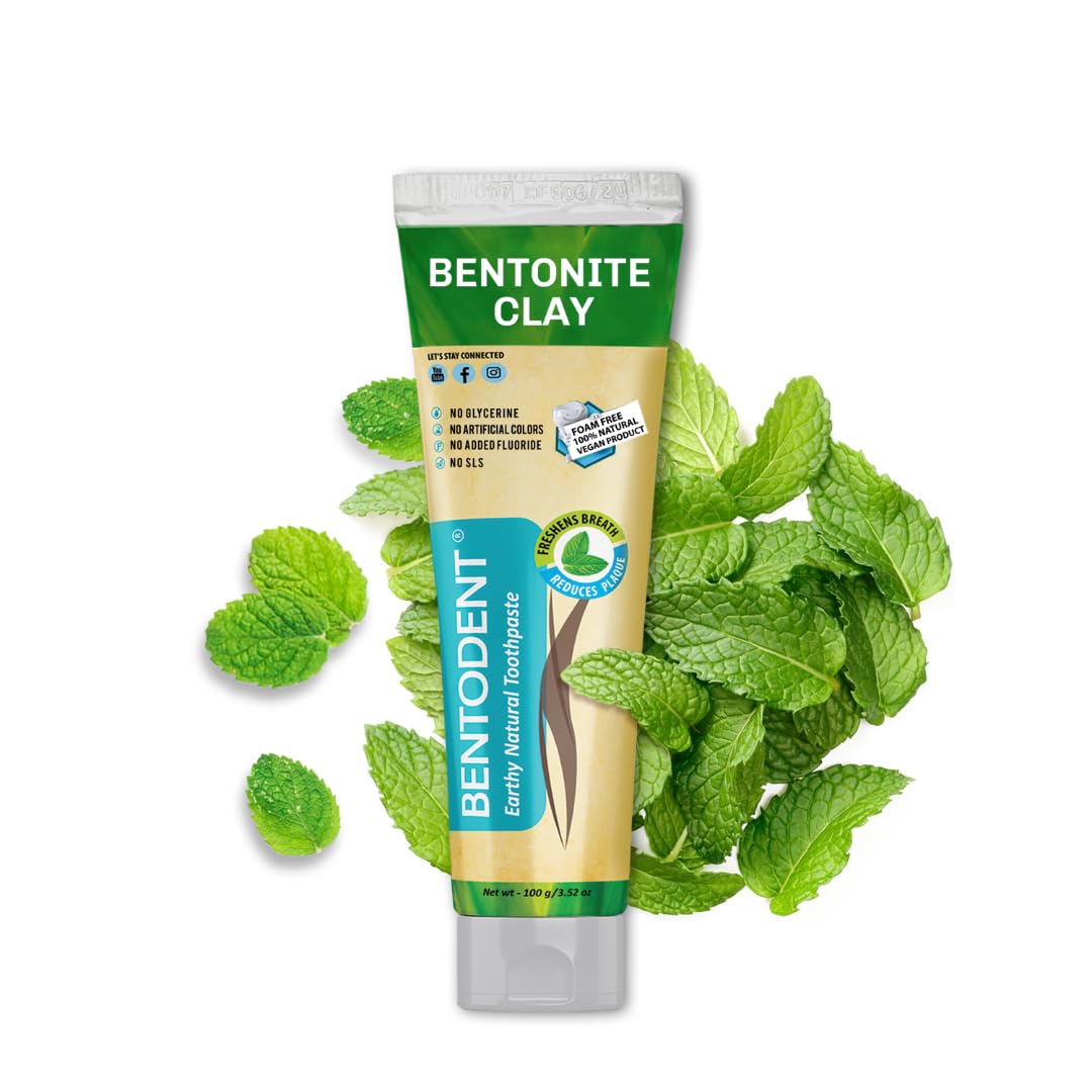 Bentodent Toothpaste - Natural Toothpaste For Entire Family Incl Kids - Your Daily Oral Detox, Cleanse & Remineralize - Foam Free, Fluoride Free (Premium Mint) 100G