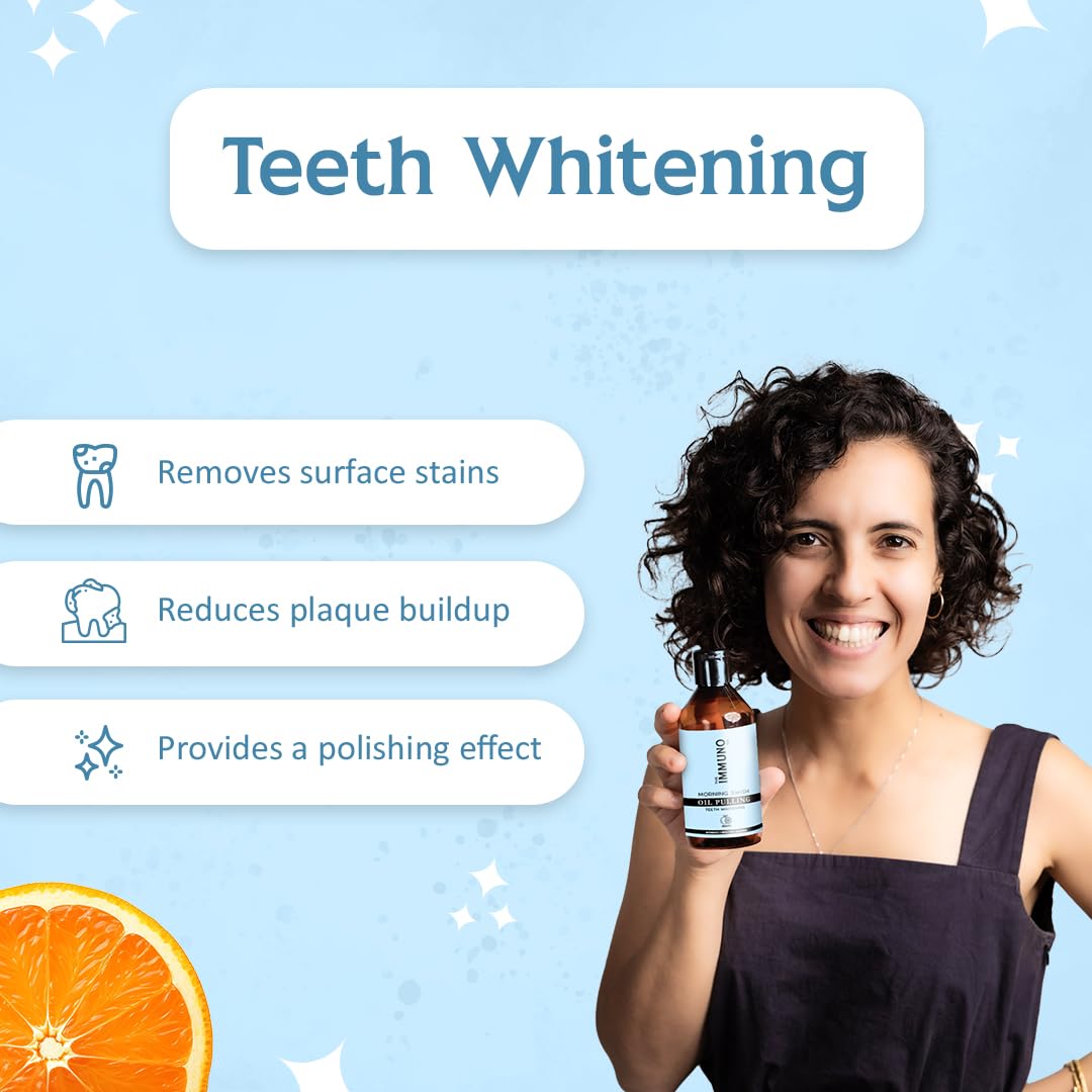 The IMMUNO Co. Oil Pulling| Ayurvedic Dental Mouthwash For Healthier Teeth & Gums| Teeth Whitening | Orange Flavour 200ml