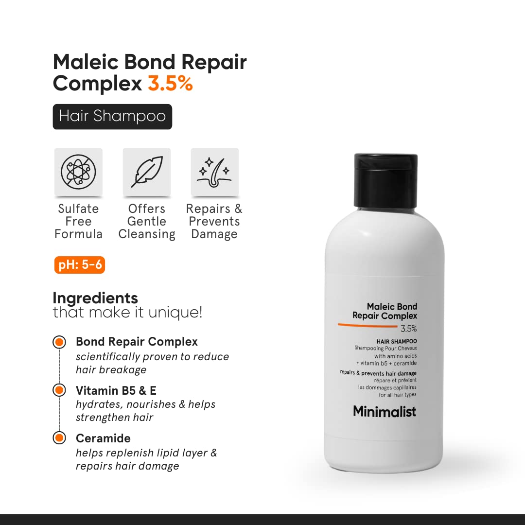 Minimalist Bond Repair Shampoo For Damaged, Dry & Frizzy Hair, Maleic Bond Repair Complex 3.5% With Patented Technology, Sulphate & Paraben Free Shampoo For Women & Men, 250 Ml (Pack Of 1)