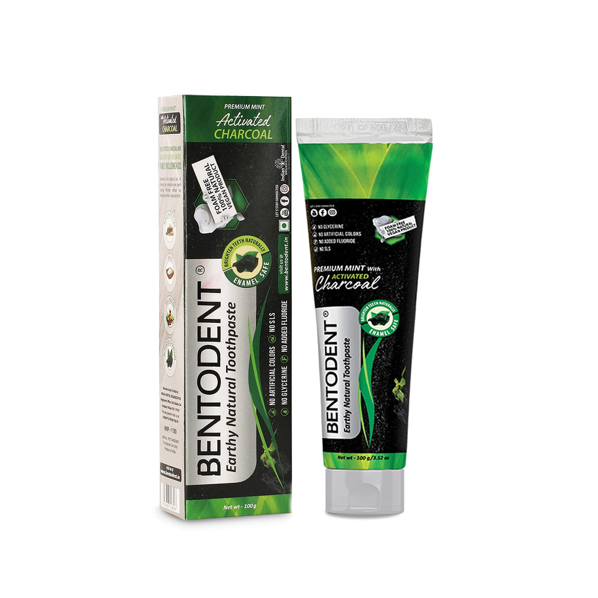 Bentodent Toothpaste - Activated Charcoal Toothpaste With A Soft (Bio Black/or Bio White) Biodegradable Toothbrush