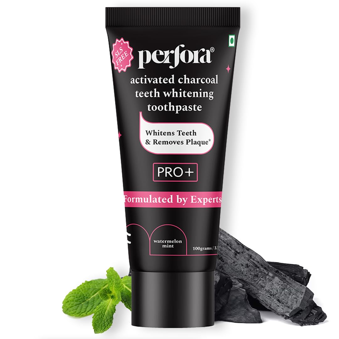 Perfora Activated Charcoal Whitening Toothpaste 100 gms | Enamel Safe Teeth Whitening Toothpaste for Men & Women | Removes Coffee, Tobacco & Wine Stains | SLS Free | Watermelon Mint