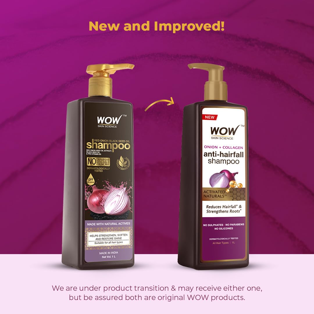 WOW Skin Science Onion Oil Shampoo with Red Onion Seed Oil Extract, Black Seed Oil & Pro-Vitamin B5 | Controls Hair fall | Helps Strengthen Hair | No Sulphate No Paraben | For Men & Women - 1ltr