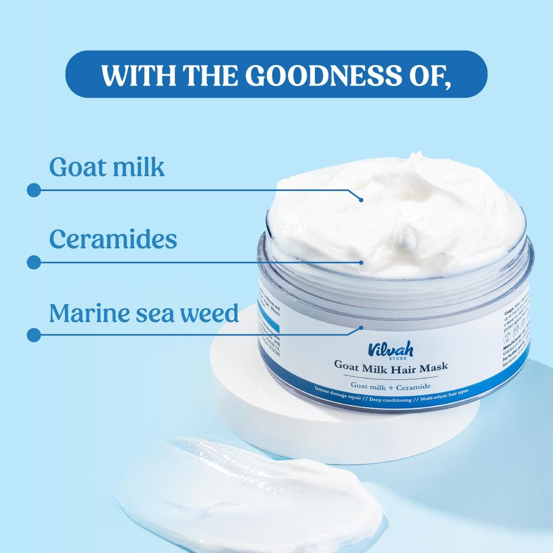 vilvah STORE Goat Milk Hair Mask | Deep Nourishing | Fresh Hair Mask Provides Damaged Deep Conditioning & Strength | Curl Or Styling Cream | Powered With Goat Milk | For Women & Men | 200 Gm,1 Count