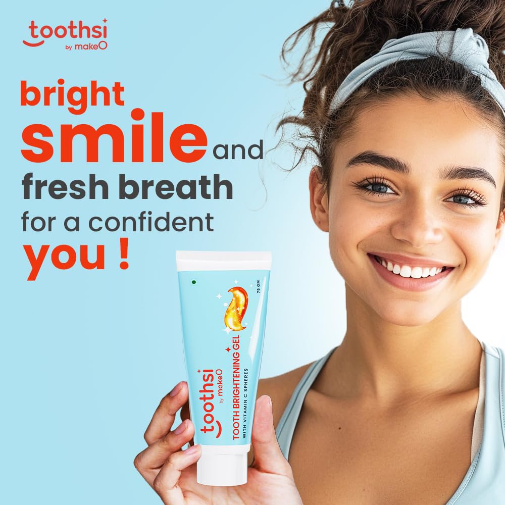 Toothsi Tooth Brightening Gel with Vitamin C | 75 Gm | Removes Stains, Prevents Bad Breath, Whitens Teeth | Soothes Sensitivity | Feel Fresh Daily, Use Twice A Day | Vegan Dental Care for Teeth & Gums