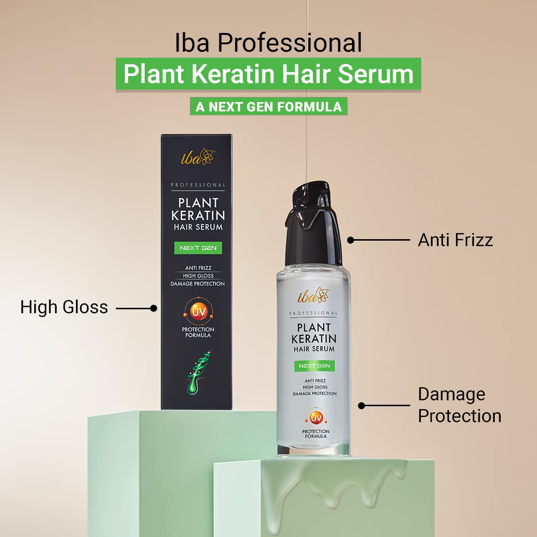 Iba Professional Plant Keratin Next Gen Hair Serum with Argan Oil & UV Filters Protects Dry Damaged Hair & Frizz Control Soft Smooth | Halal Certified & Vegan | 45ml