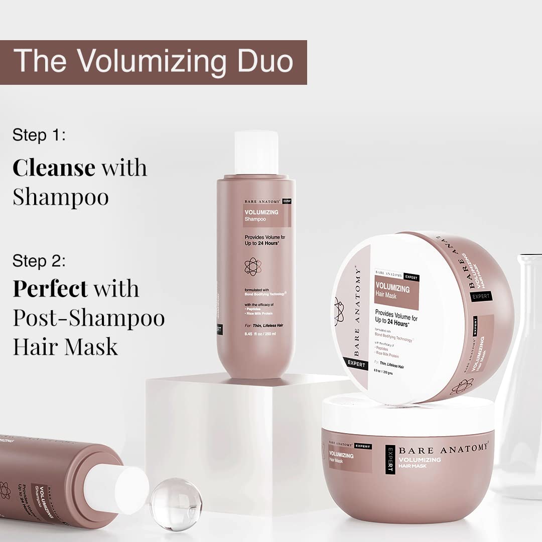 Bare Anatomy Volumizing Shampoo, Voluminous Hair Upto 24 Hours, Powered By Peptides & Rich Milk Protein, Strong & Bouncy Hair, Volume Shampoo For Thin & Flat Hair For Unisex, 250ml