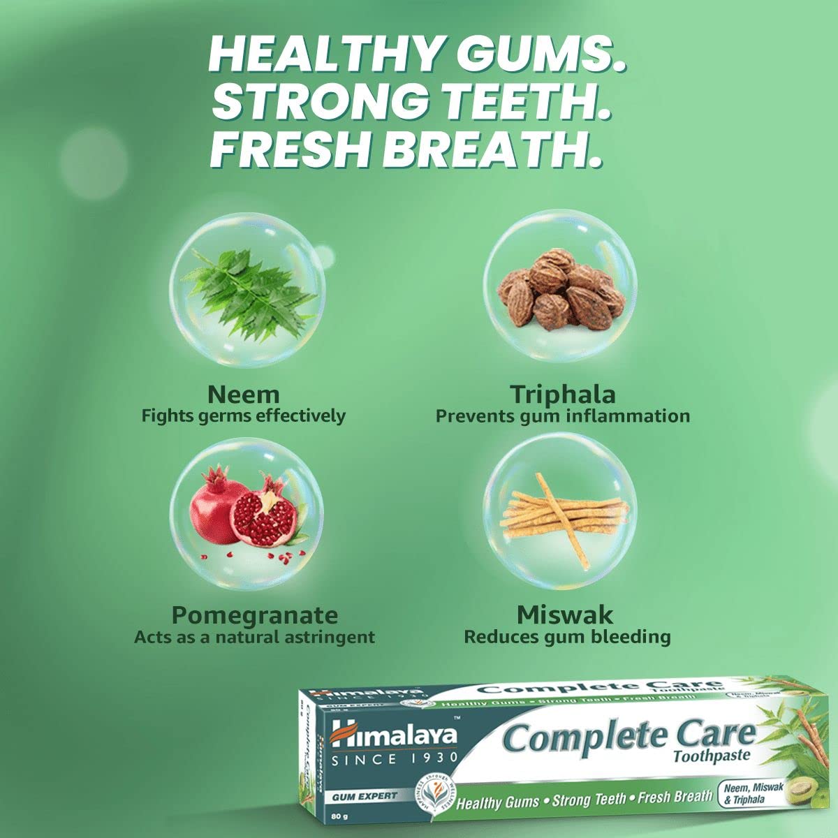 Himalaya Complete Care 300g (150g x 2, Pack of 2) Toothpaste | For Healthy Gums & Strong Teeth | With Neem, Miswak & Triphala