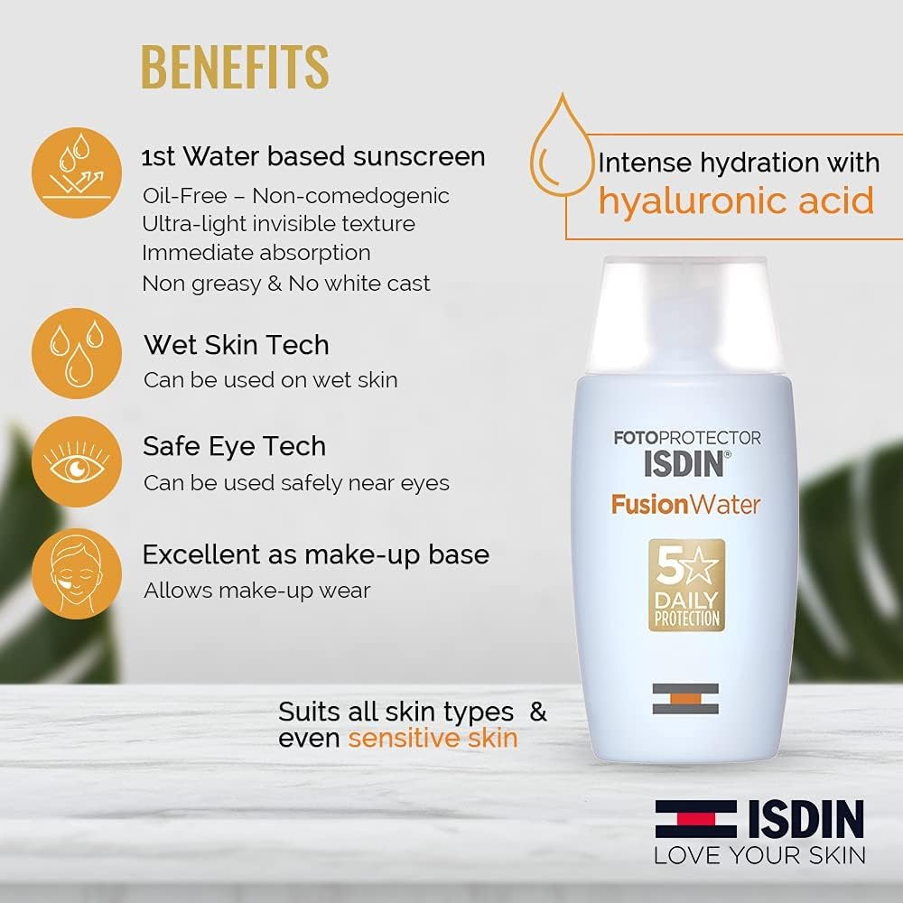 Fotoprotector Fusion Water Spf50, 50 Ml I Sunscreen For Face I Water-Based I Oil-Free, White