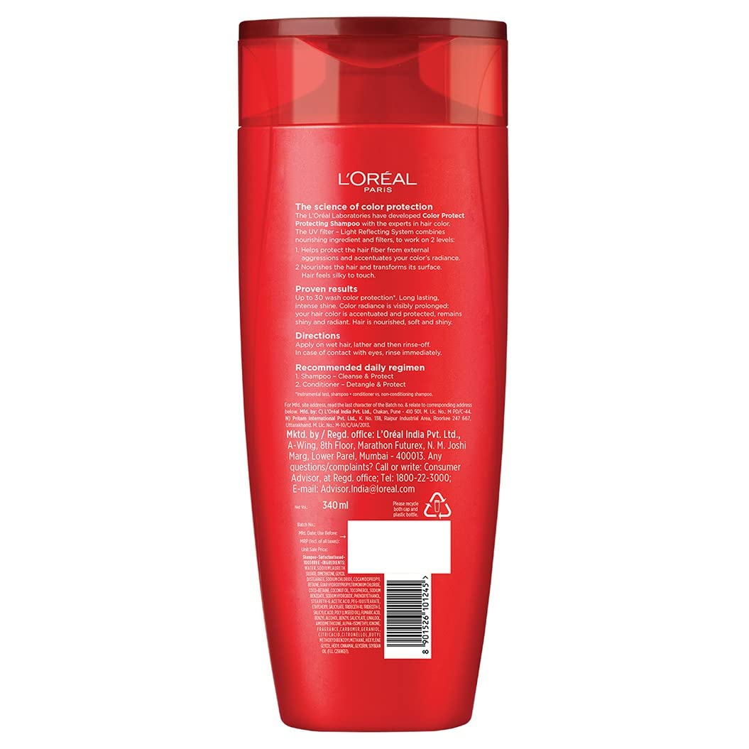 L'Oreal Paris Shampoo, Vibrant & Revived Colour, For Colour-treated Hair, Protects from UVA & UVB, Colour Protect, 340 ml