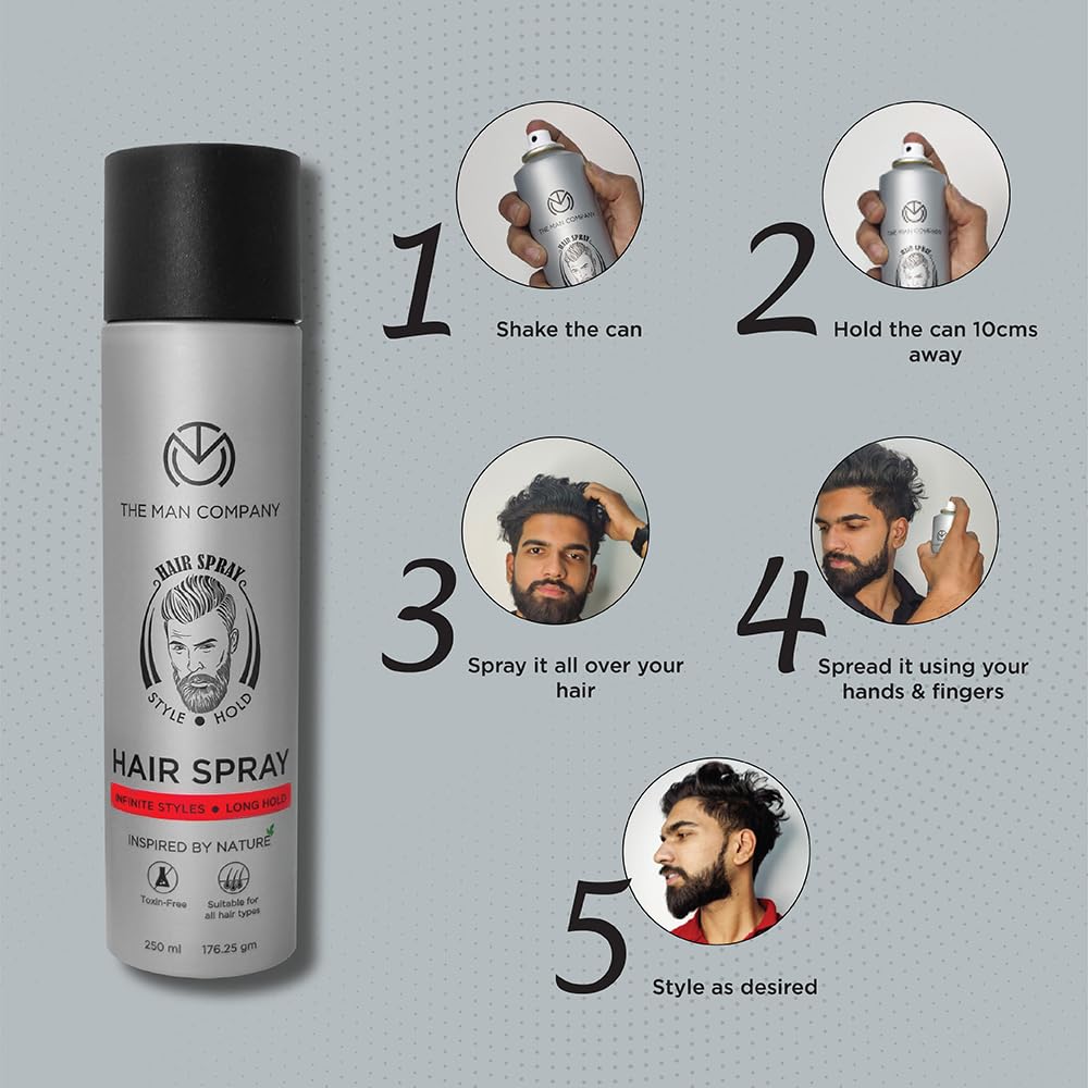 The Man Company Hair Styling Spray For Men 250Ml | Strong Hold, Long Lasting, Matte Look & Instant Grip | Natural Shine, Non-Stick, Ultra Hard