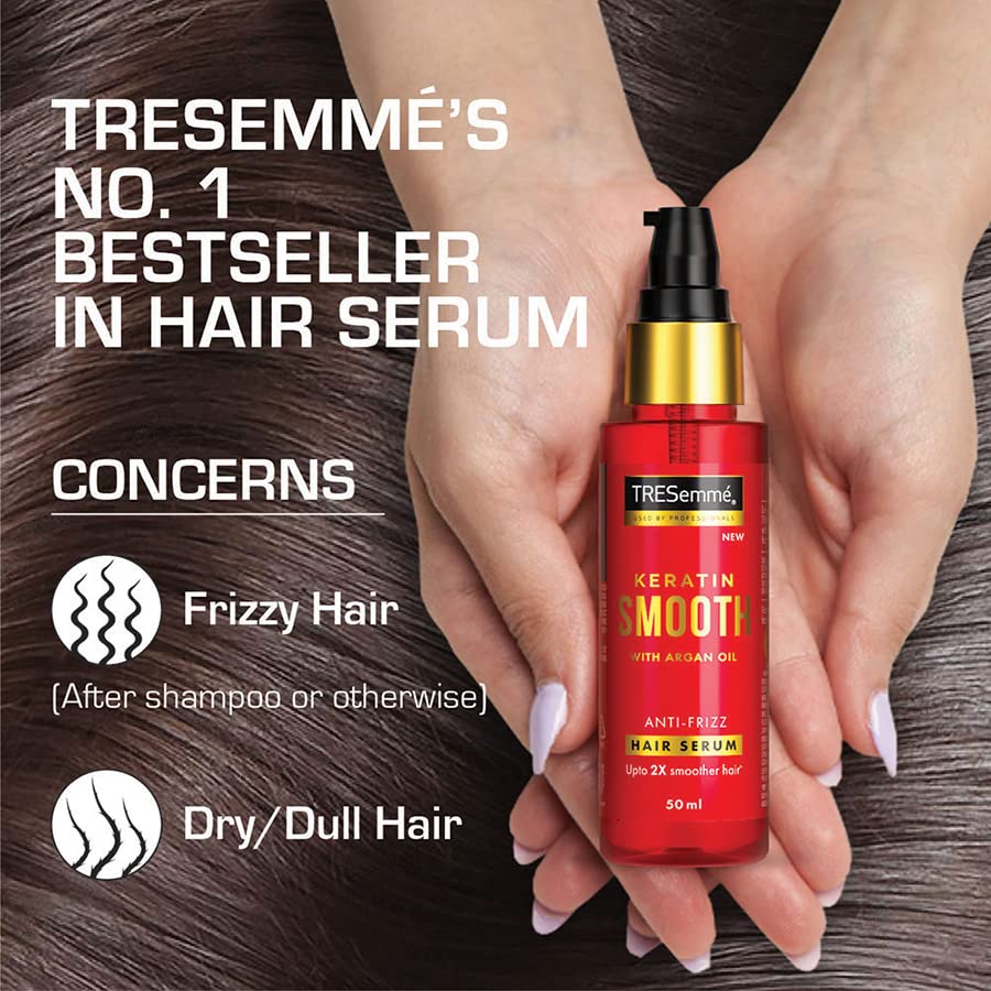 Tresemme Keratin Smooth Anti-Frizz Hair Serum 50ml with Argan Oil, for 2X Smoother Hair and Long Lasting Frizz control upto 48H even in 80% humidity