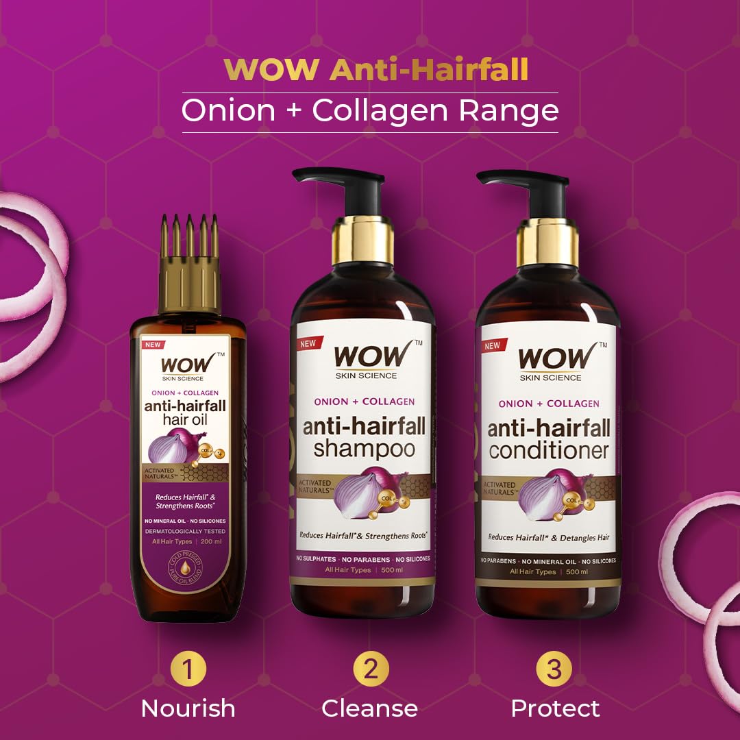 WOW Skin Science Onion Oil Shampoo with Red Onion Seed Oil Extract, Black Seed Oil & Pro-Vitamin B5 | Controls Hair fall | Helps Strengthen Hair | No Sulphate No Paraben | For Men & Women - 1ltr