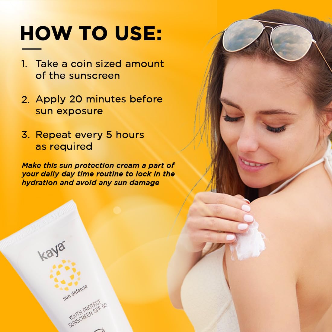 Kaya Clinic Youth Protect Sunscreen Cream SPF 50 PA++++ | UV A & UV B Protection | Lightweight | Non Sticky Sunscreen | PABA Free | All Skin Types, 50ml