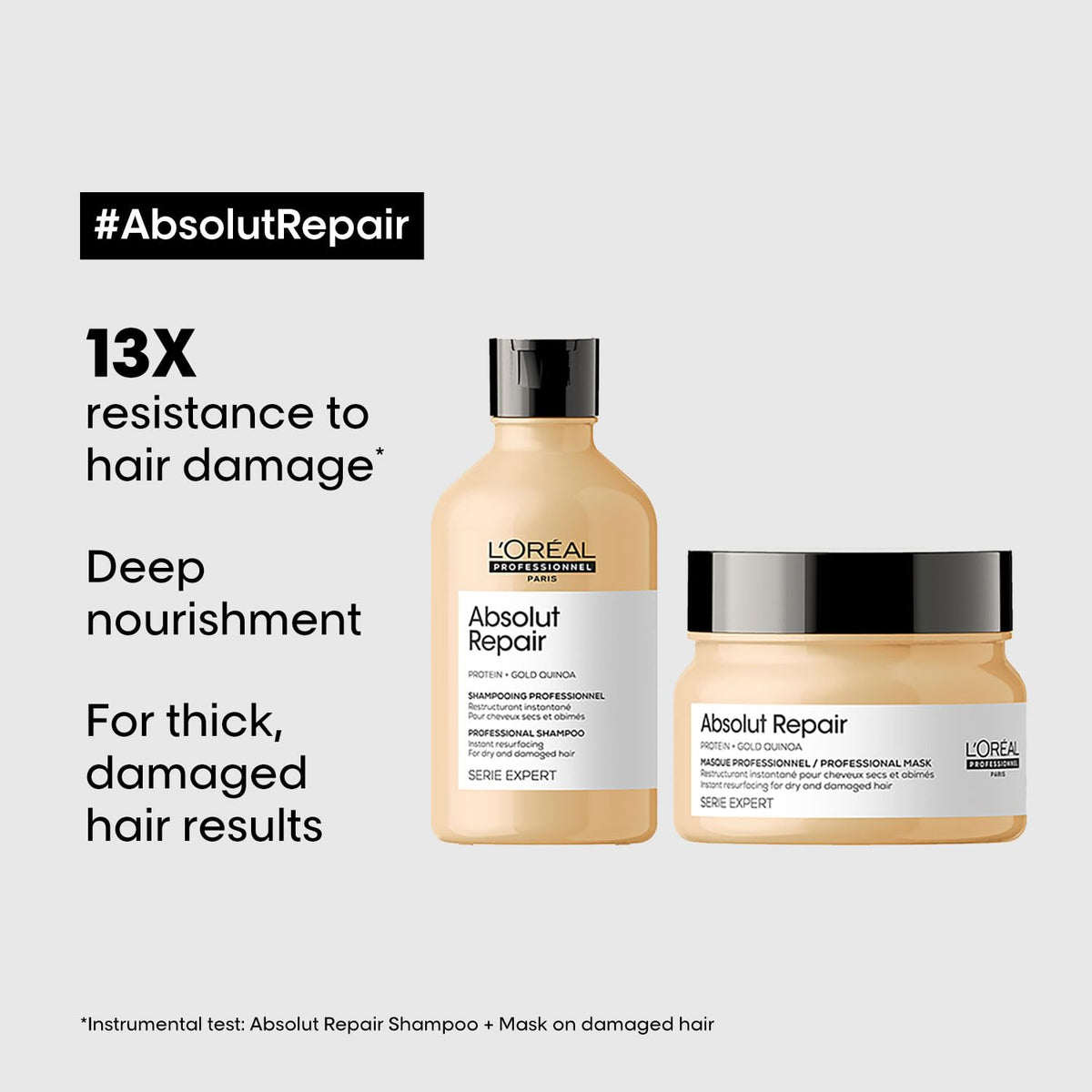 L'Oréal Professionnel Absolut Repair Shampoo With Protein And Gold Quinoa For Dry And Damaged Hair, Serie Expert, 300Ml