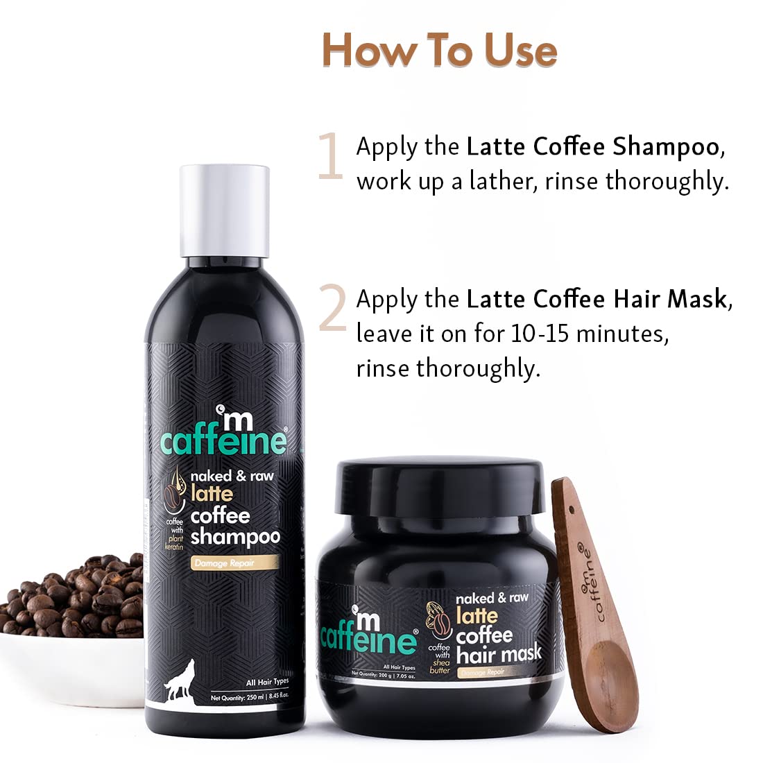 mCaffeine Intense Damage Repair & Frizz Control Kit | Latte Shampoo & Hair Mask Combo | With Coconut Milk, Coffee & Murumuru Butter for Smooth & Shiny Hair | Sulphate & Paraben Free