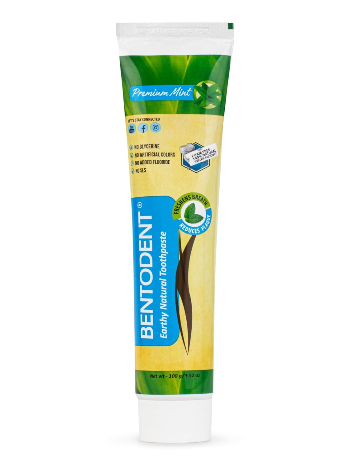 Bentodent Toothpaste - Natural Toothpaste For Entire Family Incl Kids - Your Daily Oral Detox, Cleanse & Remineralize - Fluoride Free (Premium Mint Pack)