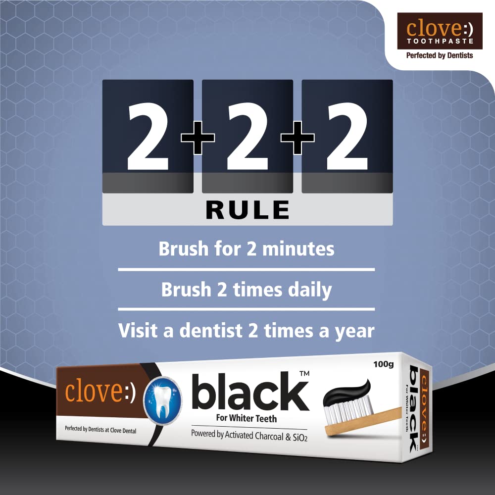 Clove Black Toothpaste for Whiter Teeth powered by Activated Charcoal & SiO2. Formulated by dental experts- 200gms (100gm*2) Combo Pack