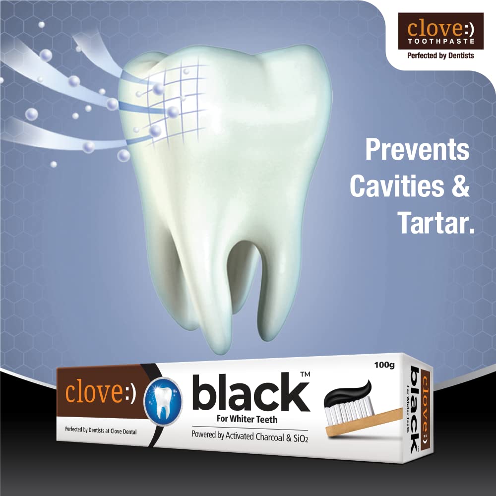 Clove Black Toothpaste for Whiter Teeth powered by Activated Charcoal & SiO2. Formulated by dental experts- 200gms (100gm*2) Combo Pack