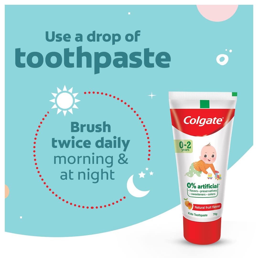 Colgate Toothpaste For Kids Cavity Protection (0-2 Years), Natural Fruit Flavour Tooth Paste, Sls & Fluoride Free - 70G Tube