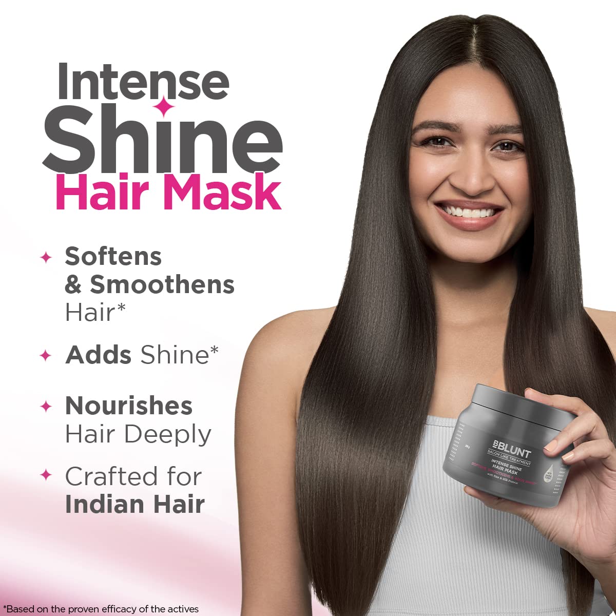 BBLUNT Intense Shine Hair Mask with Rice & Silk Protein for Softer, Smoother & Shinier Hair - 250 g