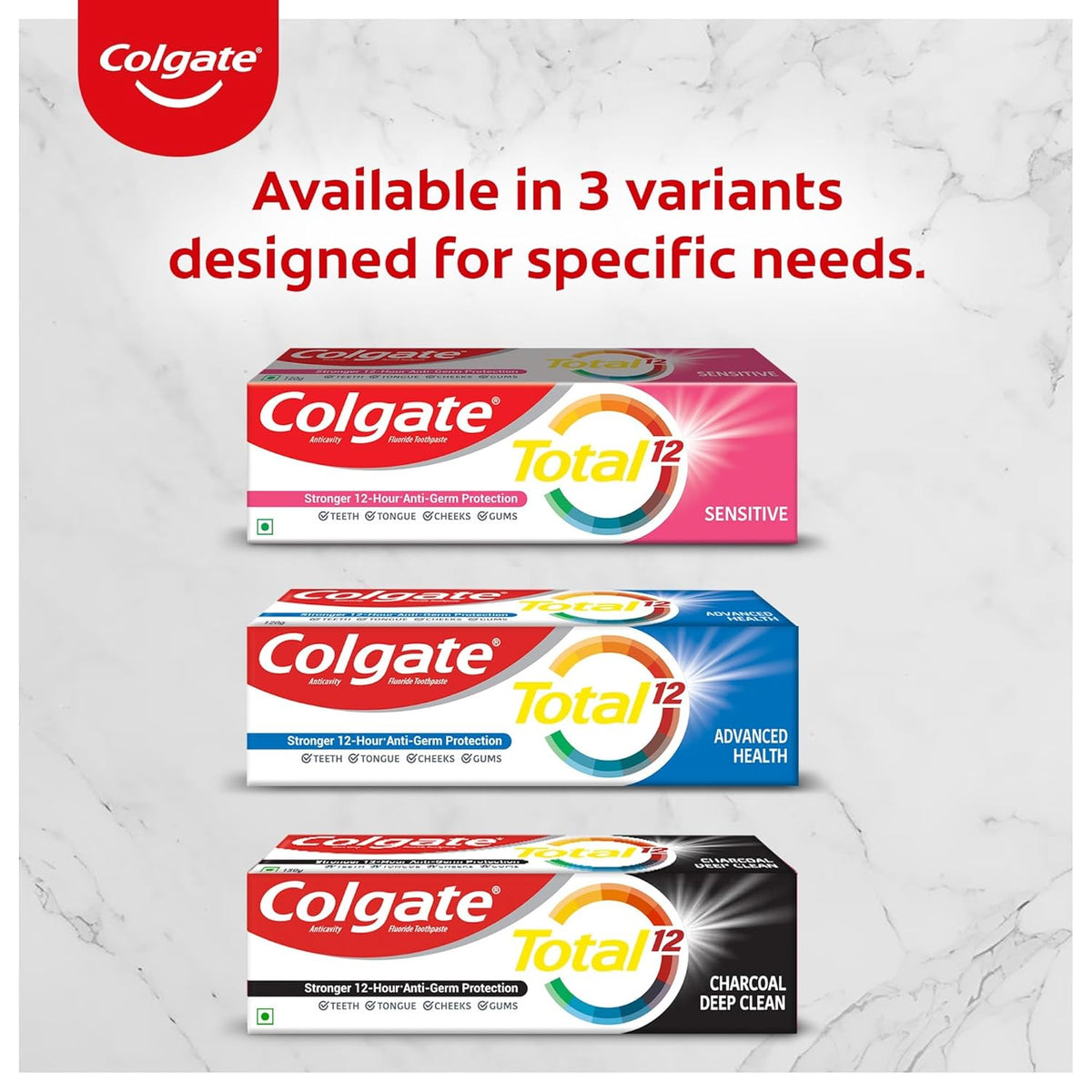 Colgate Total Sensitive Toothpaste 120 gm, Antibacterial Tooth paste, Whole Mouth Health, World's No. 1* Germ-fighting Toothpaste