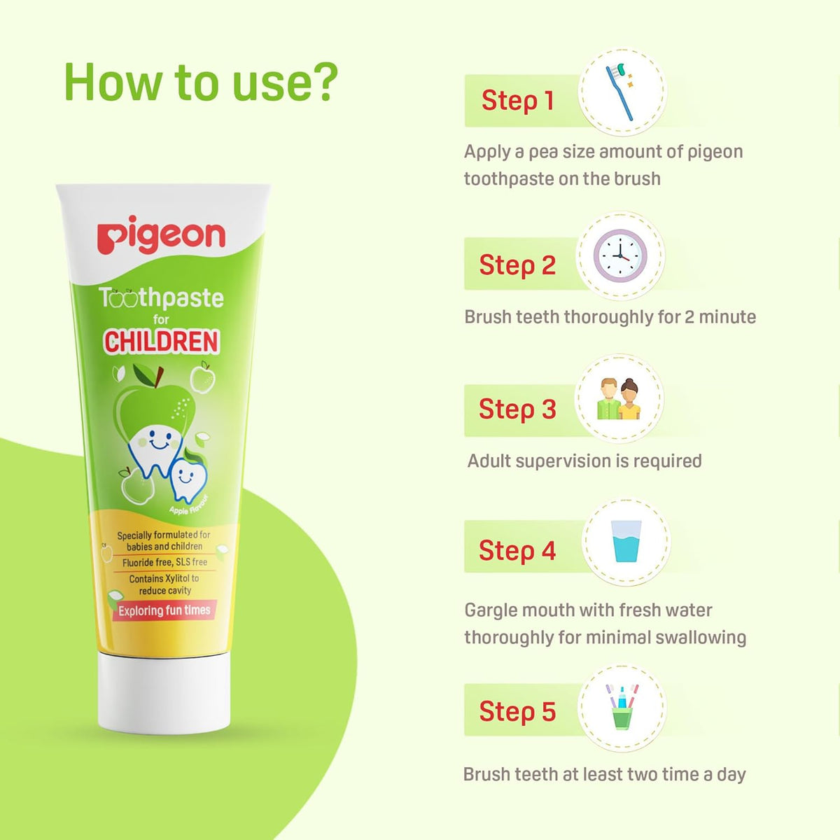 Pigeon Apple Toothpaste, For babies and Children,Fluroide -free,SLS free,Color free,Paraben Free, PH friendly,45 g