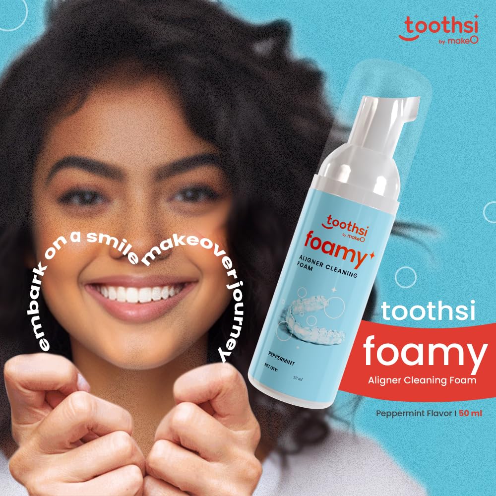 Toothsi Foamy Aligner Cleaning Foam | Peppermint Flavor | Antibacterial Formula for Dentures, Retainers & Aligners | Odour-Free | Oral Foam for Retainer Cleaner | Easy & Portable | Pack of 1 (50ml)