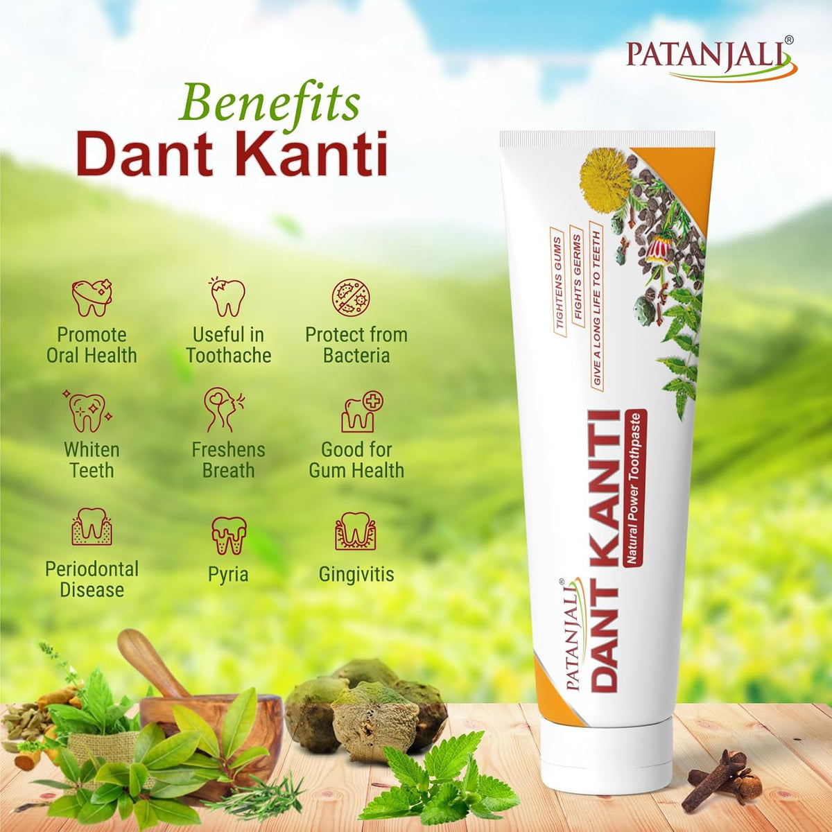 Patanjali Dant Kanti Natural Toothpaste (200g+100g), Big Saver Pack, Makes Teeth Strong, Tightens Gums, Gives Cavity Free Smile