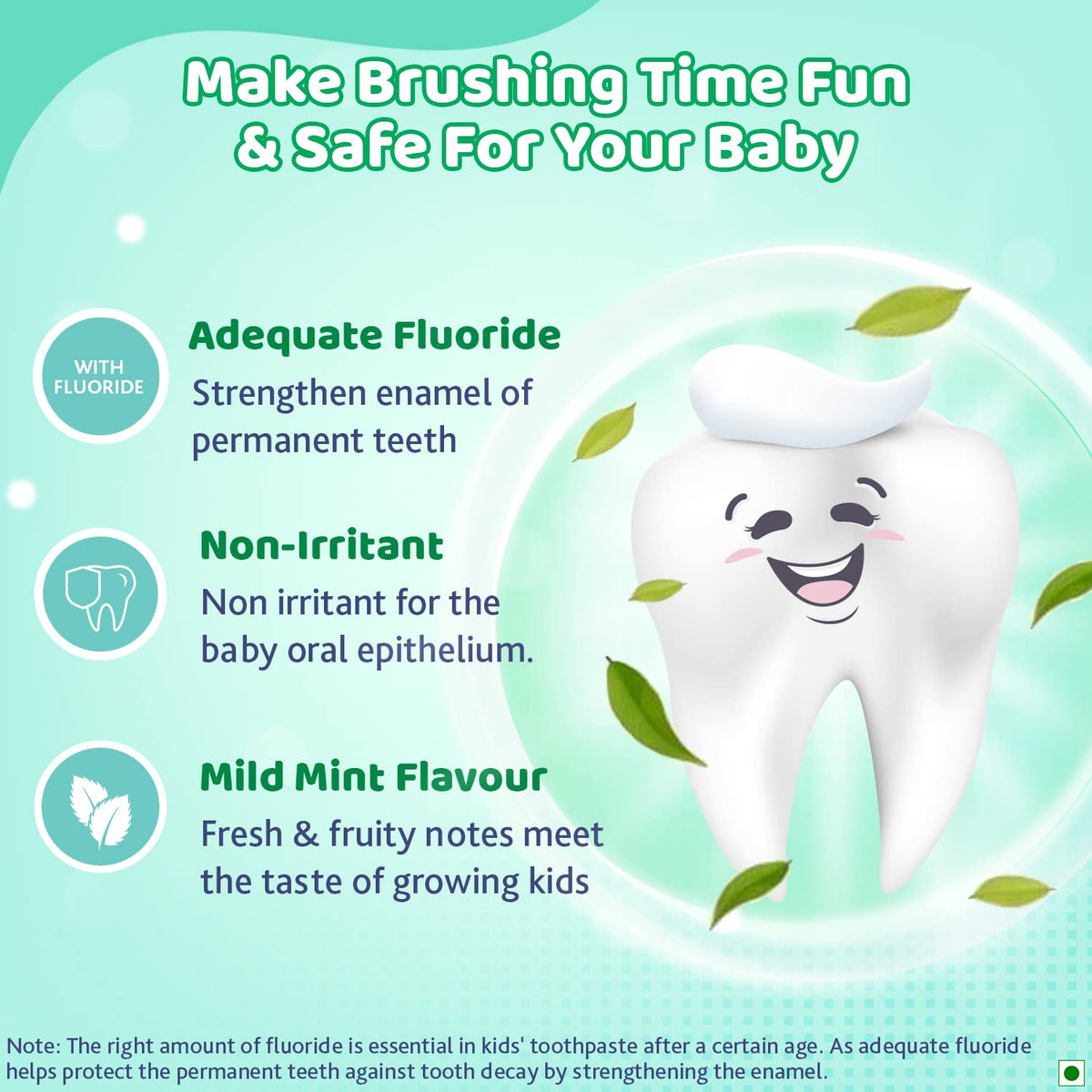 Chicco 70g Toothpaste, Mild Mint Flavour for 6Y+ Kids, Preservative-free, Cavity Protection