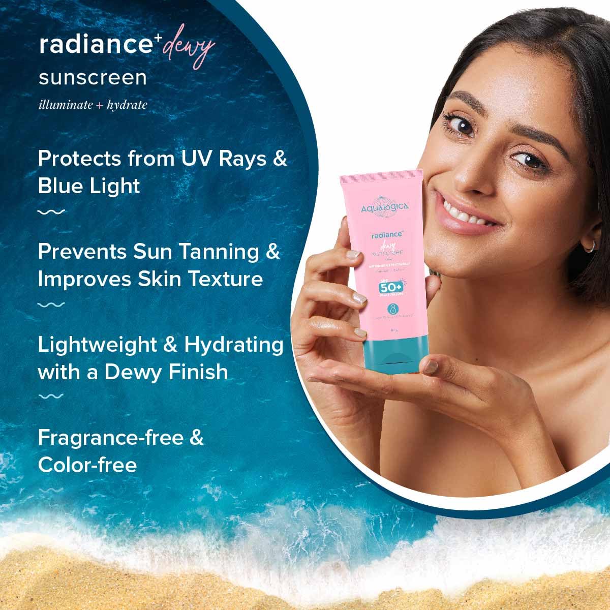 Aqualogica Radiance+ Dewy Sunscreen For All Skin Types With Watermelon & Niacinamide With Spf 50 & Pa+++ - 80G, Pack Of 1