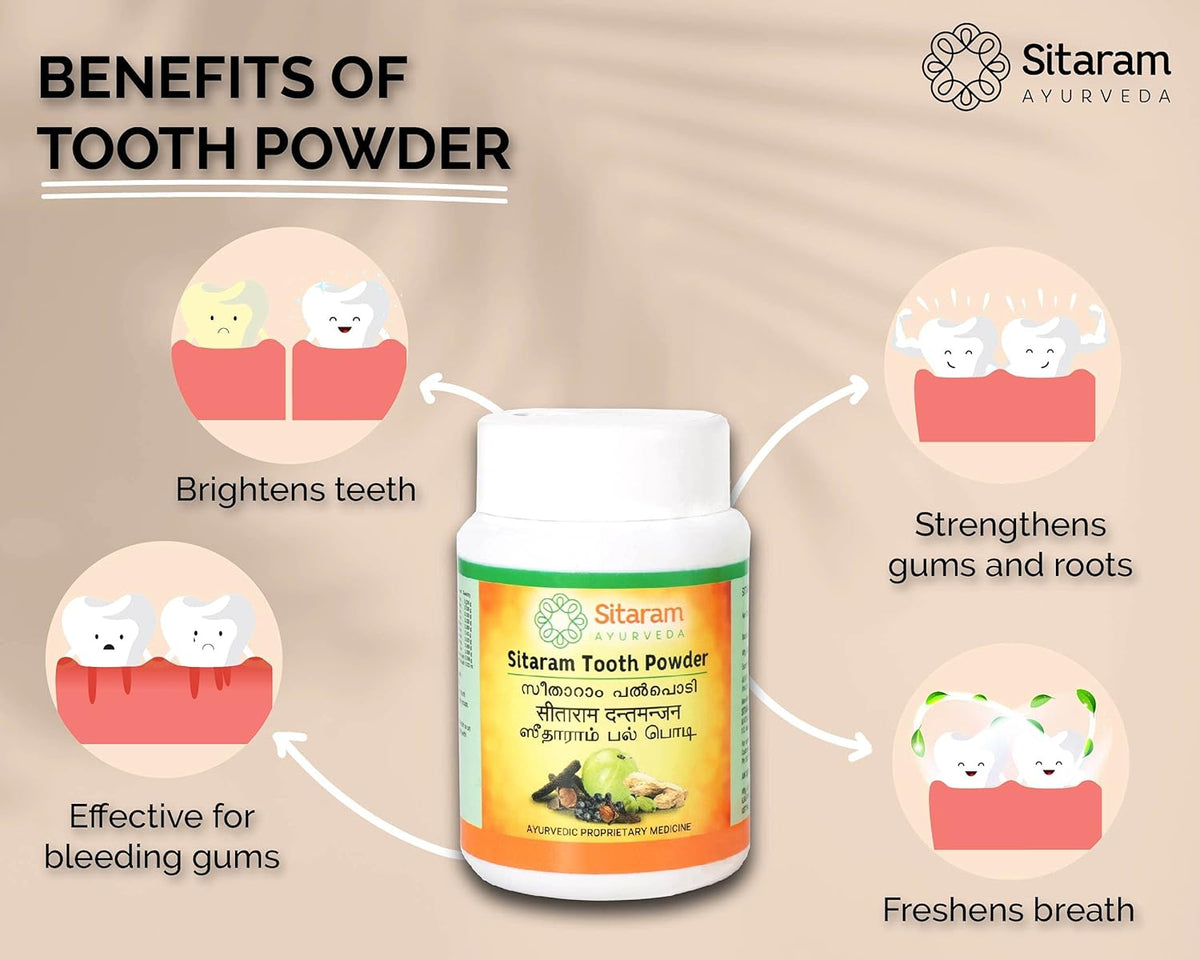 Sitaram Ayurveda Ayurvedic Tooth Powder 50gms | Ayurvedic Teeth Whitening Powder | Freshens Breath, Removes Stains, Herbal Tooth Powder For Oral Health