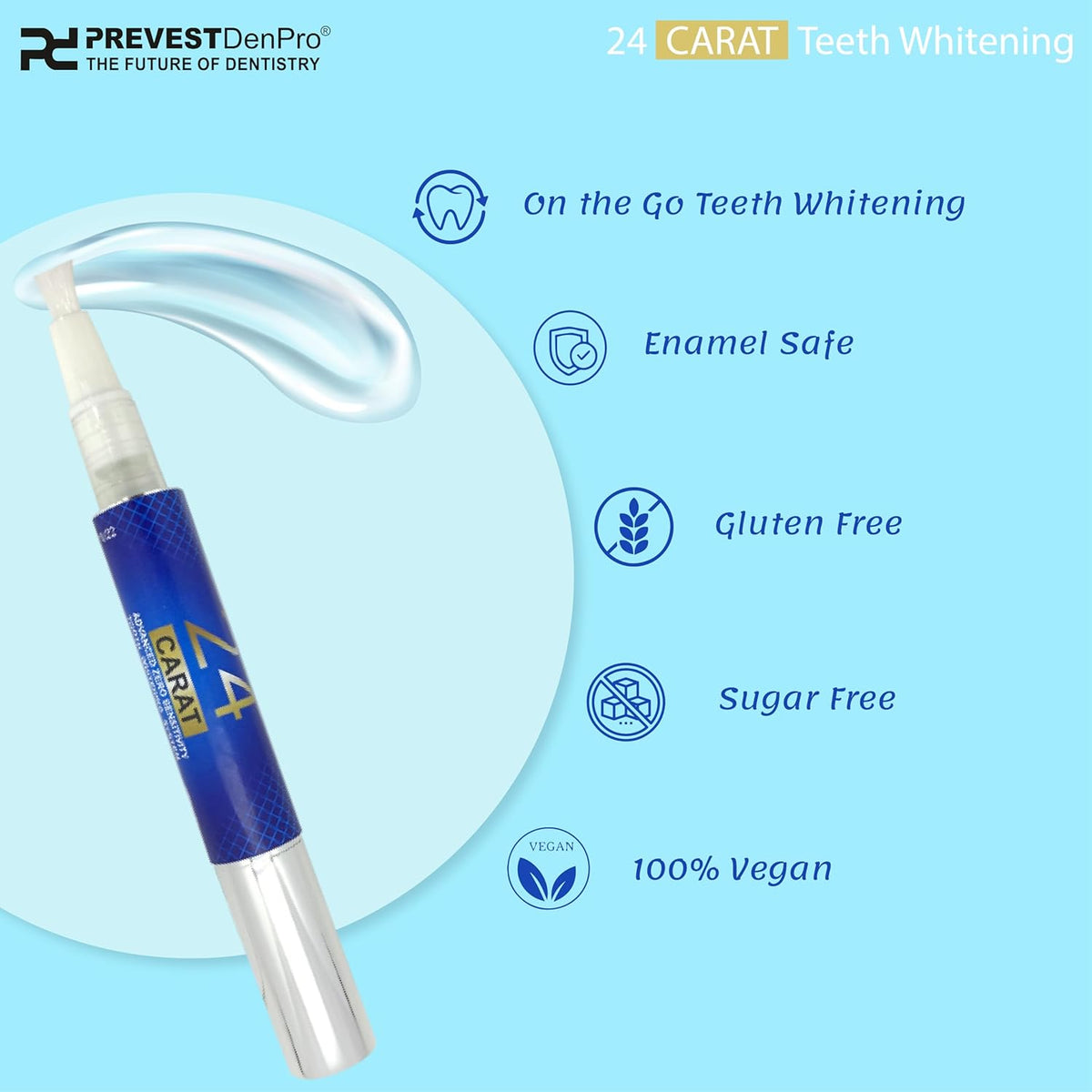 Prevest DenPro 24 Carat Teeth Whitening Pen (Advanced Zero Sensitivity Tooth Whitening System) (Teeth Whitening Pen - Pack of 2)