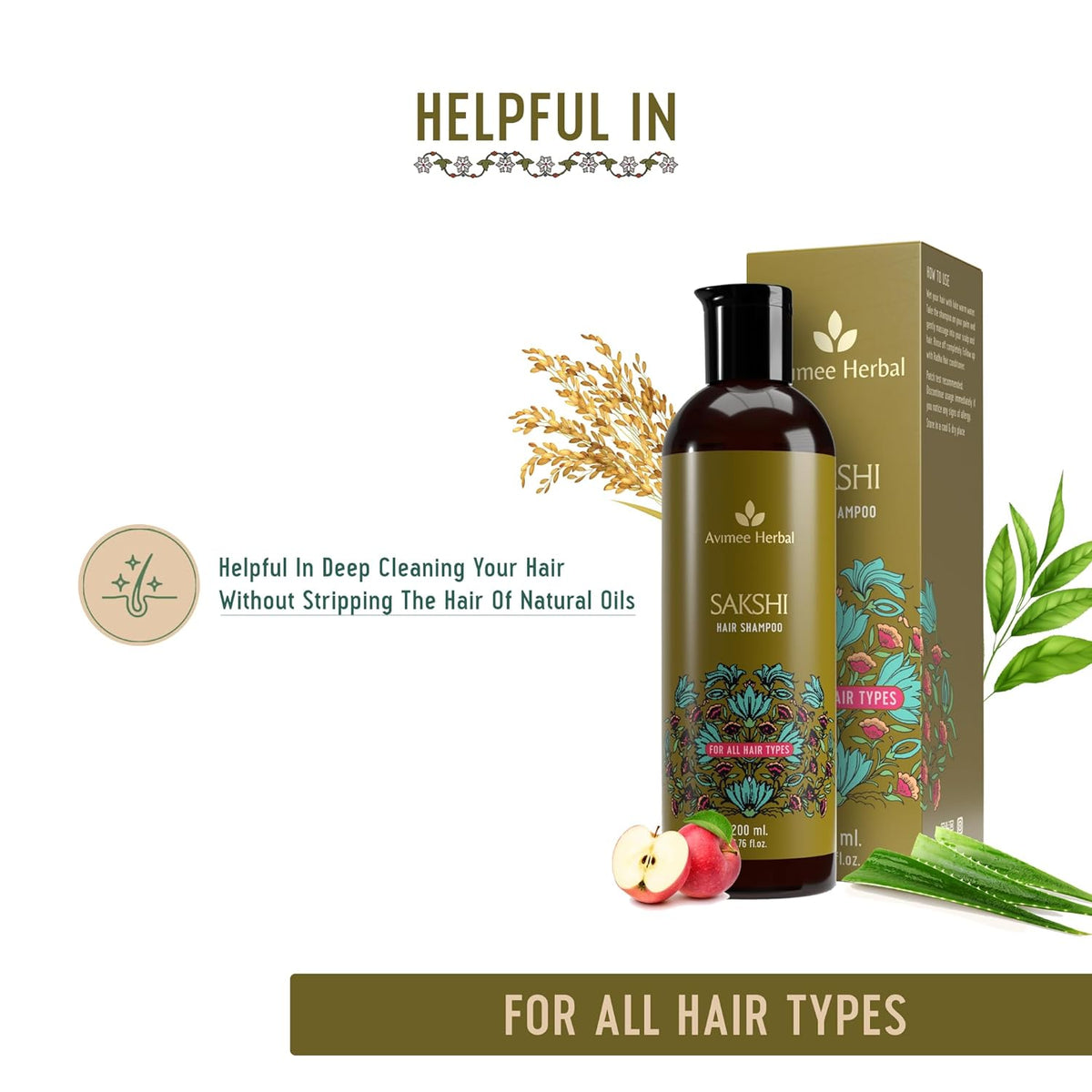 Avimee Herbal Sakshi Hair Shampoo | Deep Cleaning Shampoo | With Aloe Vera, Apple Cider Vinegar, Rice Protein & Tea Tree Oil | SLES Free | 200 mL