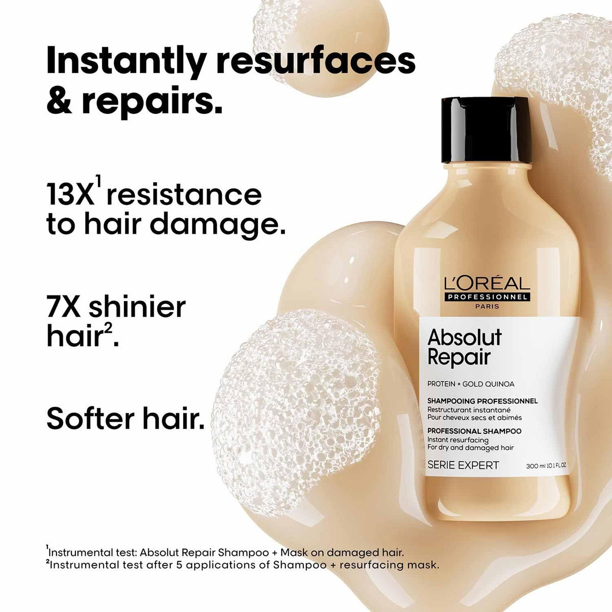 L'Oréal Professionnel Absolut Repair Shampoo for Dry & Damaged Hair - 300ml | Professional shampoo for Strengthening and Repairing Hair, With Wheat Protein, For Men & Women